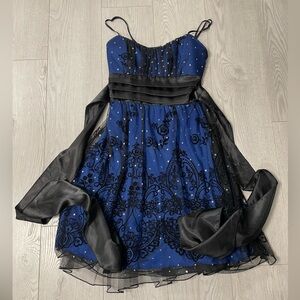 Le Chateau Blue Black Dress Gown Prom Cocktail Wedding Guest Small NWT